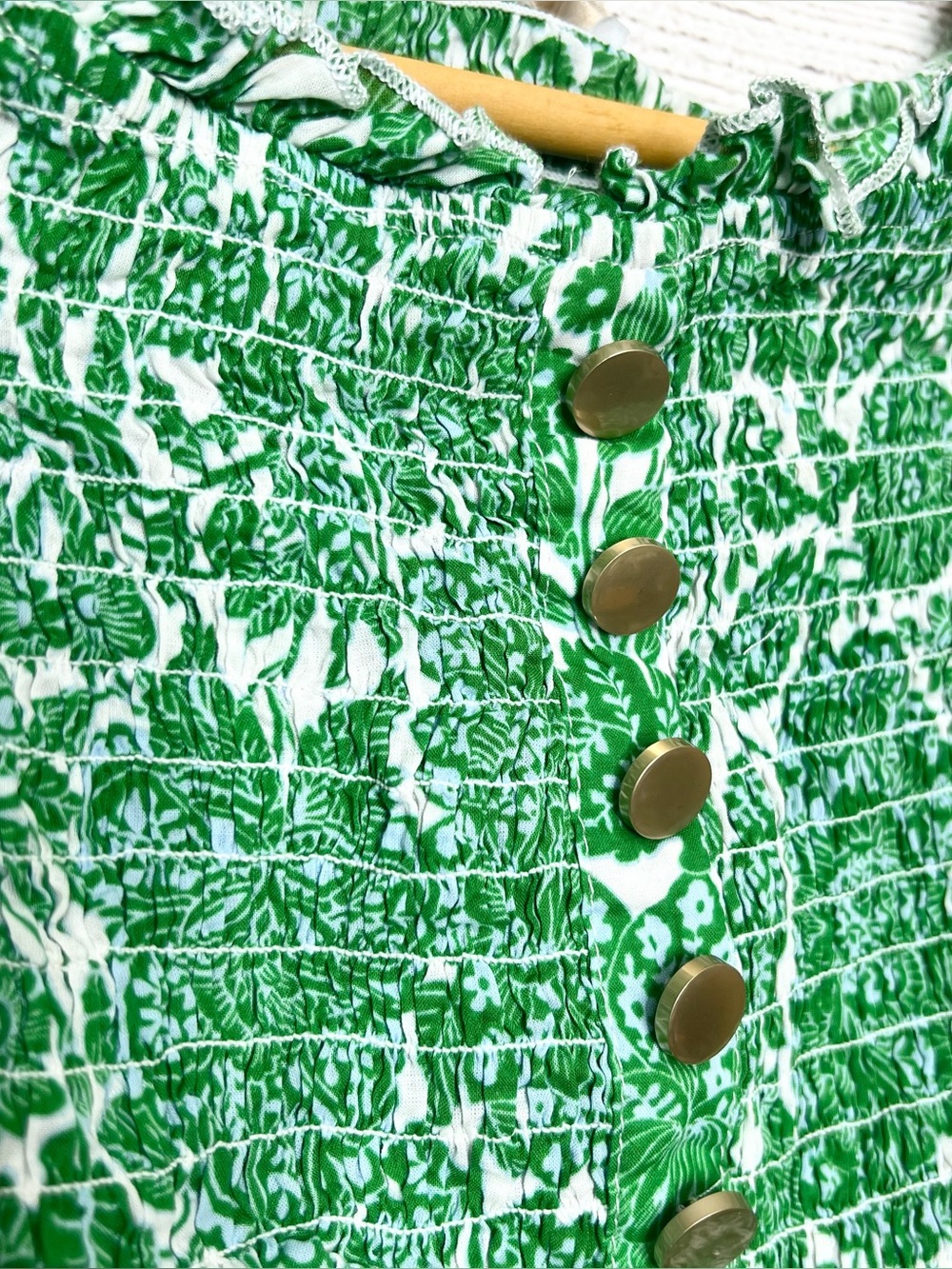 Olivaceous Green & White Floral Smocked Crop Top & Midi Skirt Set Size Small - Picture 7 of 16